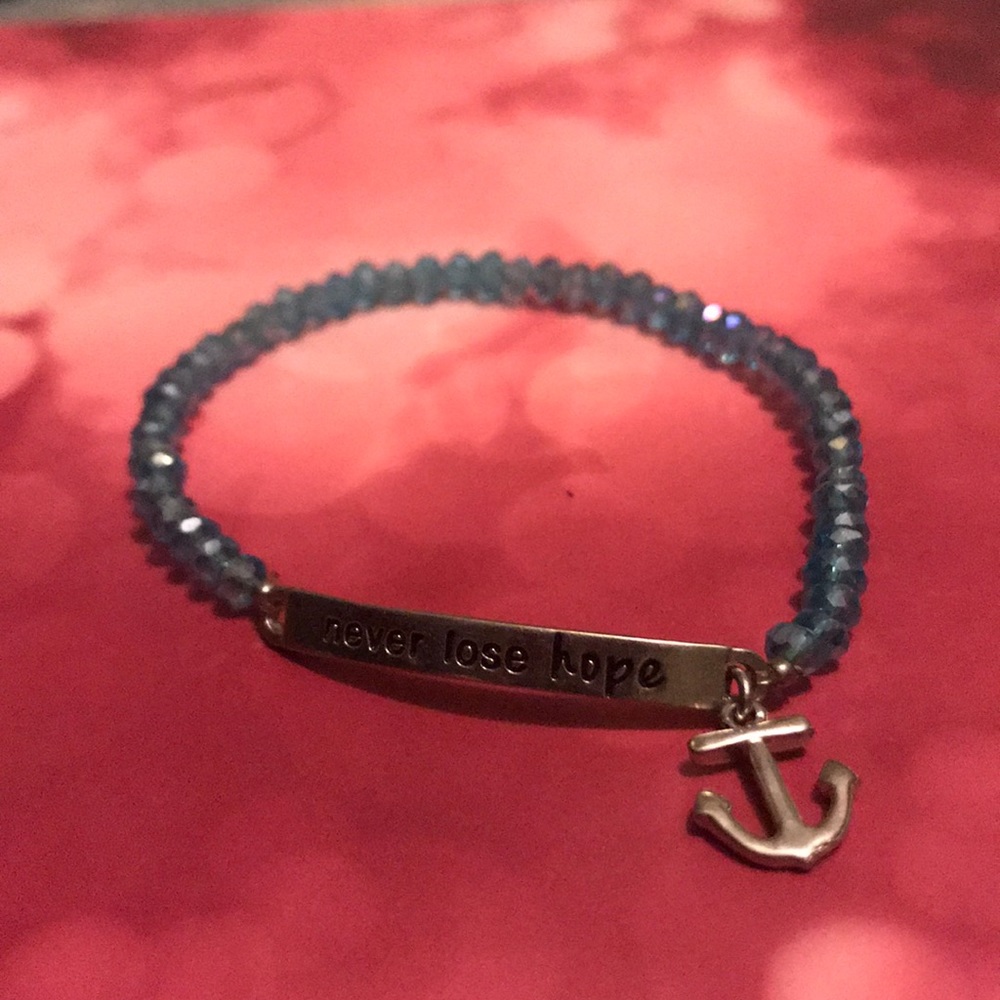 Light blue bead and silver anchor bracelet